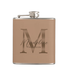 Petaca Simple Script metálico Monograma Taupe Gold