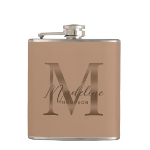 Petaca Simple Script metálico Monograma Taupe Gold