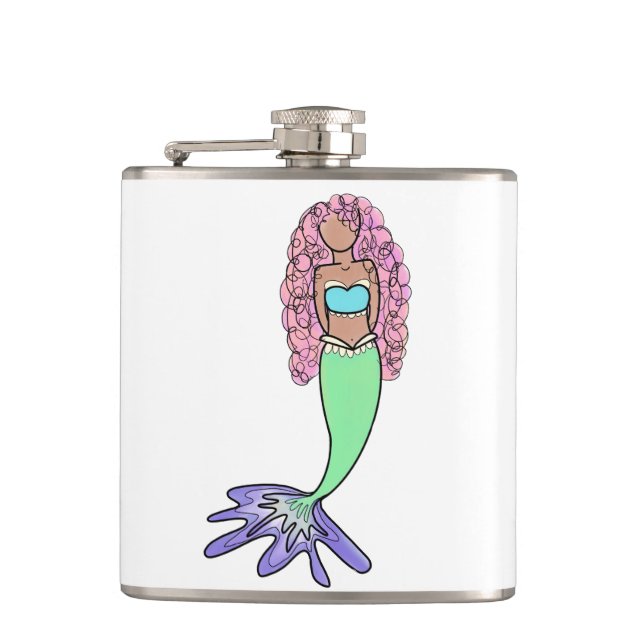Petaca sirena arcoíris rosa azul morado verde negro rizad (Anverso)