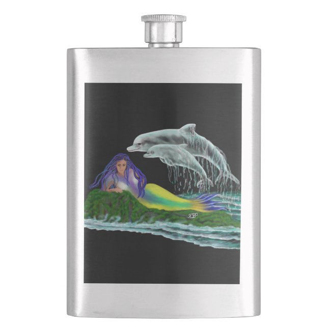 Petaca Sirena con delfines (Anverso)
