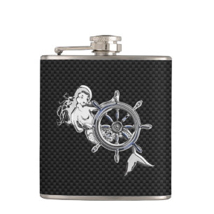 Petaca Sirena cromada en la impresión de fibra de carbono