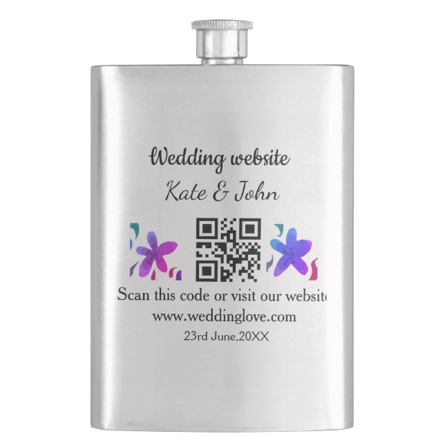 Petaca Sitio web simple mínimo de boda Q código R añadir  (Anverso)