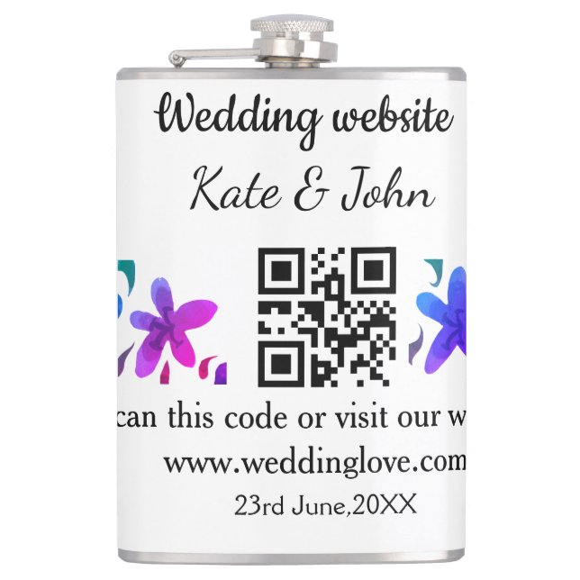 Petaca Sitio web simple mínimo de boda Q código R añadir  (Anverso)