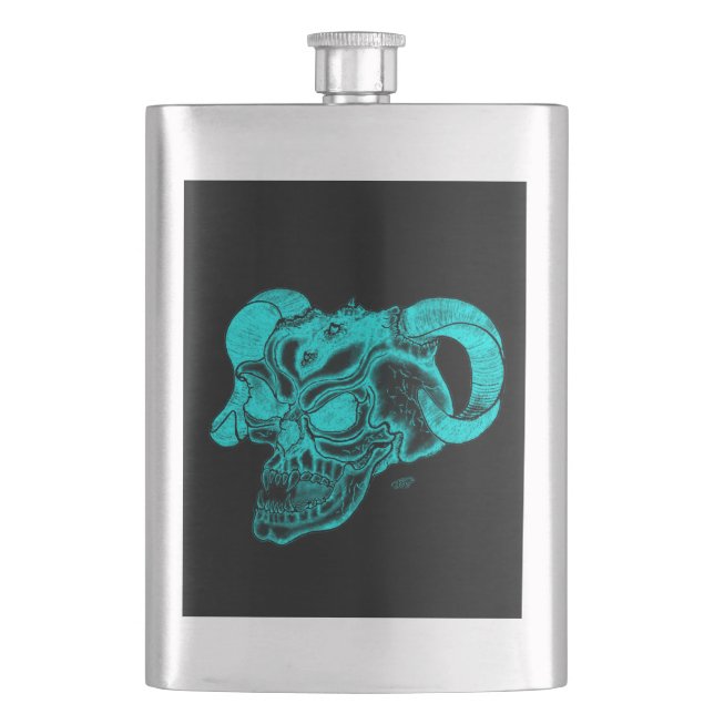 Petaca Skull Devil Head Black and Green Design (Anverso)