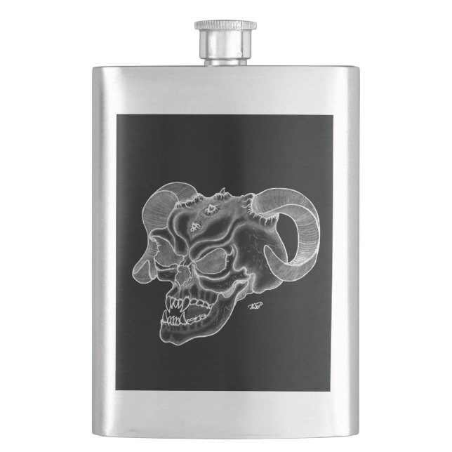 Petaca Skull Devil Head Black and White Design (Anverso)
