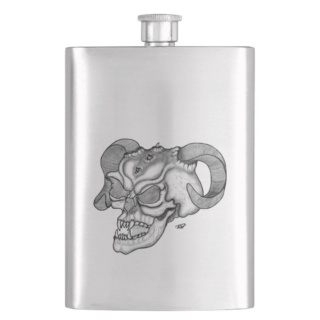Petaca Skull Devil Head Black and White Design (Anverso)
