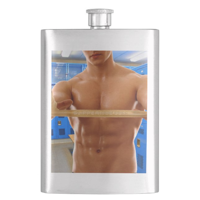 Petaca SlipperyJoe hombre muscular abs vestuario de baldo (Anverso)