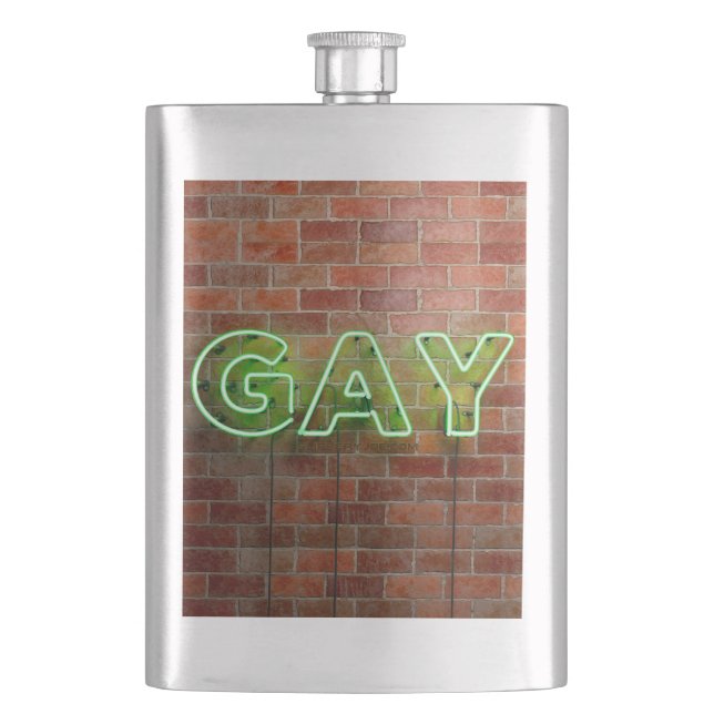 Petaca SlipperyJoe signo de neón gay brillante vivo (Anverso)