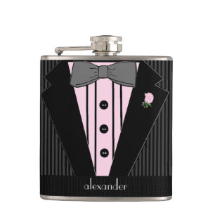 Petaca Smoking-Boda negra y gris de la raya del Pin
