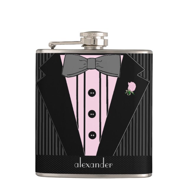 Petaca Smoking-Boda negra y gris de la raya del Pin (Anverso)