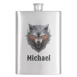 Petaca Snarling Wolf Personalized