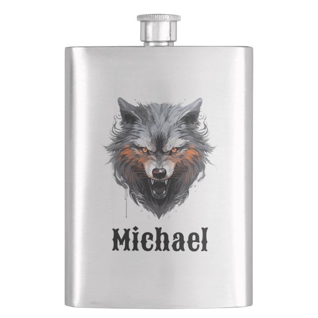 Petaca Snarling Wolf Personalized (Anverso)