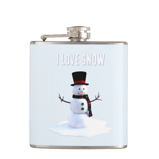 Petaca Snowman with hat and scarf. I Love Snow (Anverso)