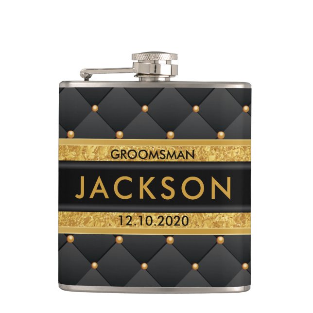 Petaca Sofisticado Oro y Groomsman Negro / Mejor Hombre (Anverso)