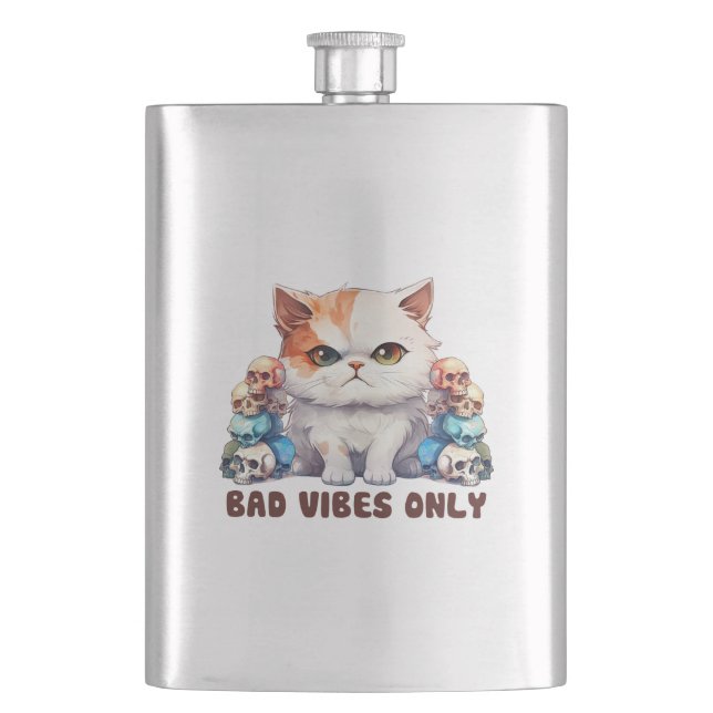 Petaca Sólo vibraciones malas - Diseño gótico de gatos y  (Anverso)