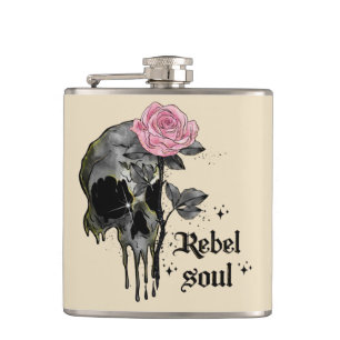Petaca Soul Rebel - Calavera gótica con rosa rosado