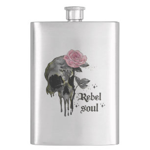 Petaca Soul Rebel - Calavera gótica con rosa rosado