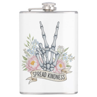 Petaca "Spread Kindness" Skeleton Peace Sign – Watercolor