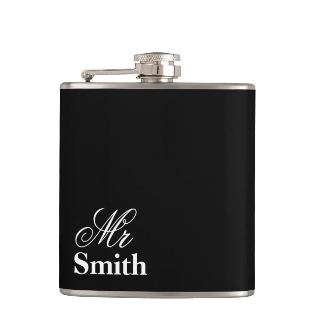 Petaca Sr. Nombre Personalizado Negro (Anverso)