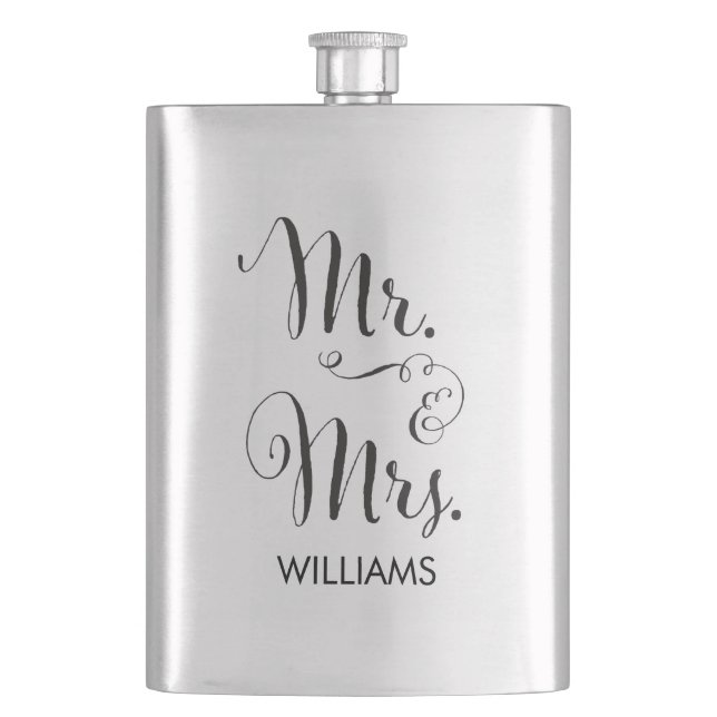 Petaca Sr. y señora Fancy Script Flask (Anverso)