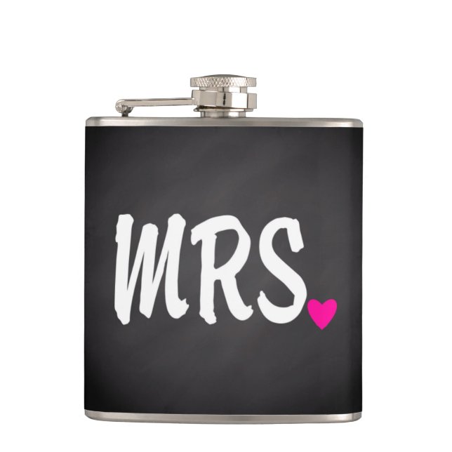 Petaca Sra. boda de pizarra para el corazón rosa (Anverso)