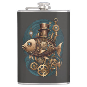 Petaca Steampunk Fish Vintage Retro Style