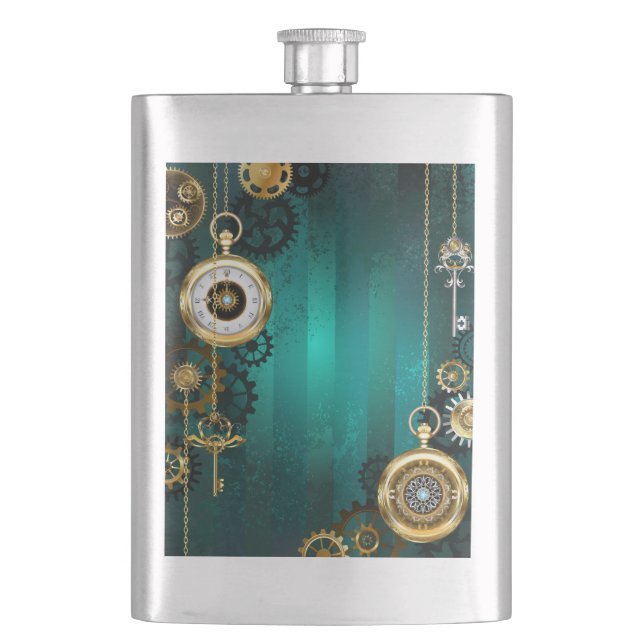 Petaca Steampunk Jewelry Watch sobre un fondo verde (Anverso)