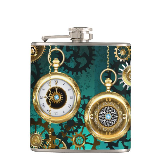 Petaca Steampunk Jewelry Watch sobre un fondo verde (Anverso)