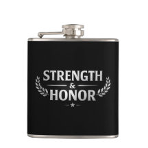 Strength and Honor Black Stainless Steel Hip Flask