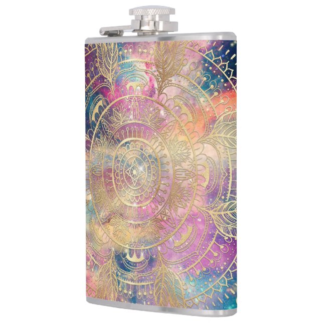 Petaca Stylish Gold Mandala Colorful Watercolor Nebula  (Izquierda)