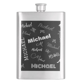 Petaca Su nombre y patrón de monograma personalizado negr