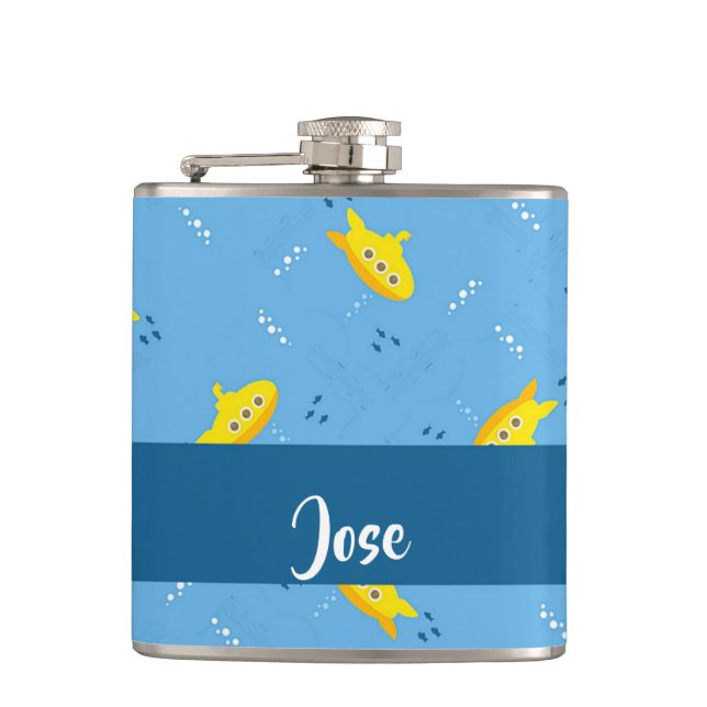 Petaca Submarino amarillo y pescado azul (Anverso)