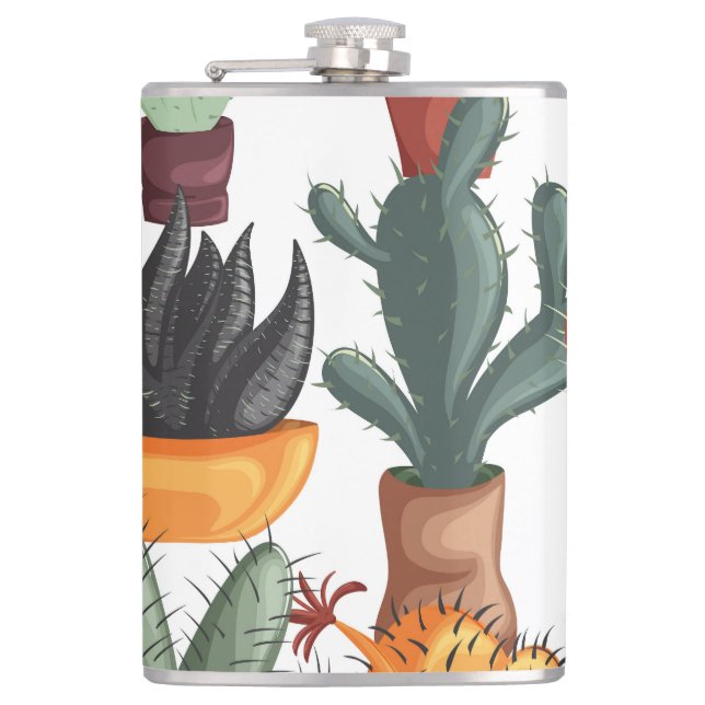 Petaca Suculentos, cactús: lindo patrón floral. (Anverso)