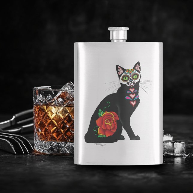 Petaca Sugar Skull Black Cat (Subido por el creador)