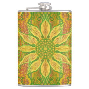 Petaca Sun Flor bohemio arte floral amarillo naranja verd