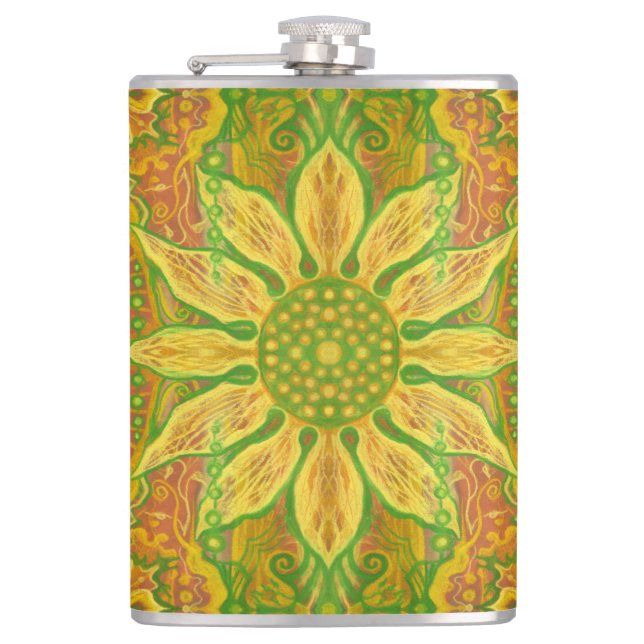 Petaca Sun Flor bohemio arte floral amarillo naranja verd (Anverso)