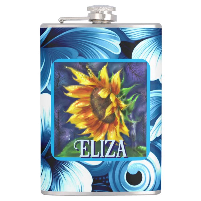 Petaca Sunflower at Night Flower Floral Personalized (Anverso)