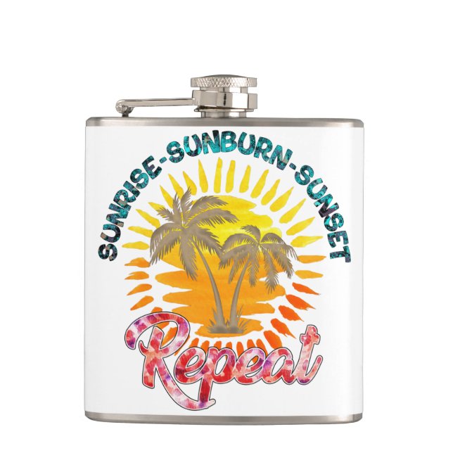 Petaca Sunrise-Sunburn-Sunset-Repetir | Palm Trees dorado (Anverso)
