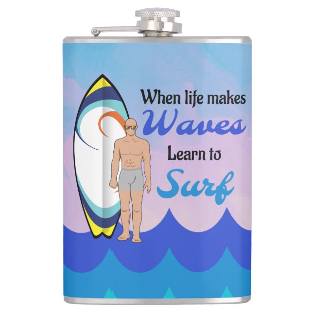 Petaca Surfboard Ocean Waves Blue Motivation Cita (Anverso)