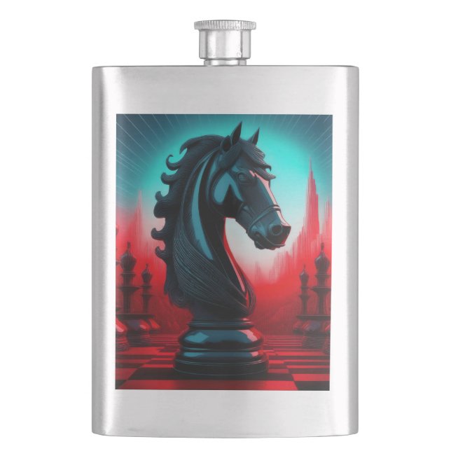 Petaca Surreal intrincada pieza de ajedrez Black Knight (Anverso)