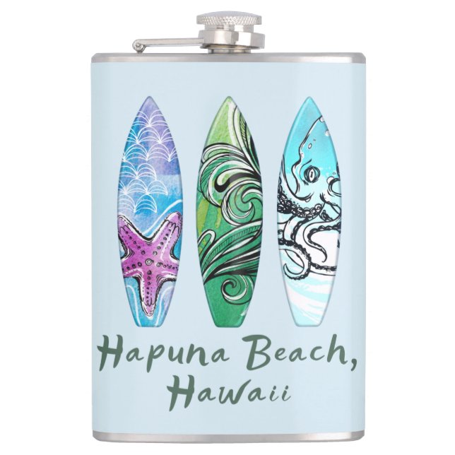 Petaca Tablas de surf de la playa Hapuna Hawaii  (Anverso)