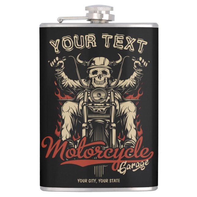 Petaca Taller Garage de Motocicletas Esqueleto Personaliz (Anverso)