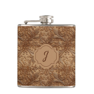 Petaca Tan Faux Tooled Leather Vinyl