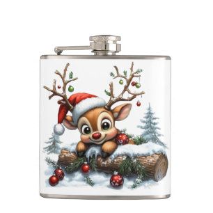 Petaca Tarjeta de reno para Navidades con ornamentos
