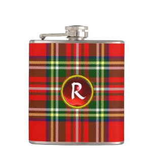 PETACA TARTÁN ESCOCÉS Y MONOGRAMA DE RUBÍES ROJO DE LA