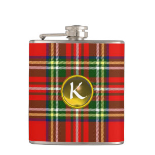 PETACA TARTAN ESCOTIZO ROJO,MONOGRAMA DE PIEDRA GEMÓNICA 