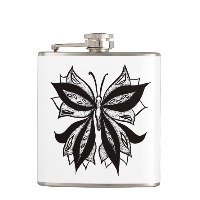 Petaca Tatuaje Tribal Blanco Y Negro De Mariposa (Anverso)