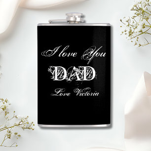 Petaca 'Te amo papá', blanco negro y plata personalizado
