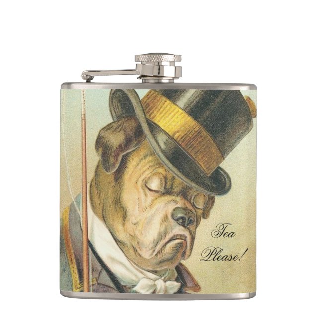Petaca "¡Té, por favor!" Elegante Bulldog de perro de épo (Anverso)