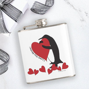 Petaca ¡Te Quiero Más! Pingüino y Corazón Rojo